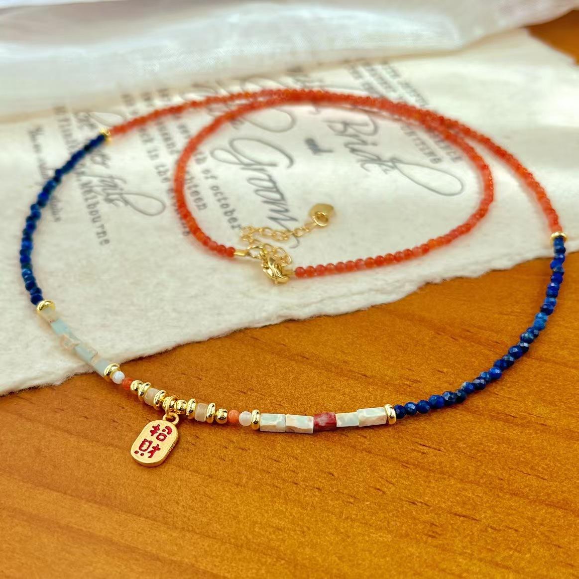 Vintage Natural Lapis Lazuli Nanhong Design Sense Long Necklace Collarbone Chain Sweater Chain