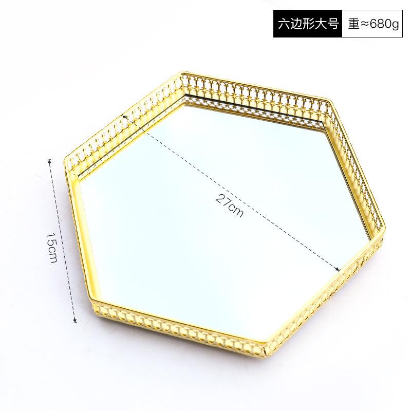Nordic Light Luxury Style Golden Wrought Iron Glass Mirror Base Tray Living Room Desktop Jewelry Tray Household Storage Tray