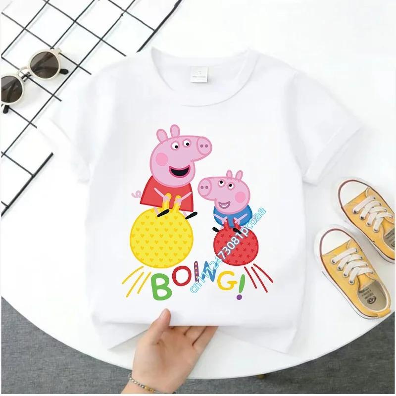 2026 Summer T-shirt - Peppa Pig Children's Pure Cotton Short-Sleeved Boys' Sport Shirt for Girls' Casual Top with Cartoon Print
