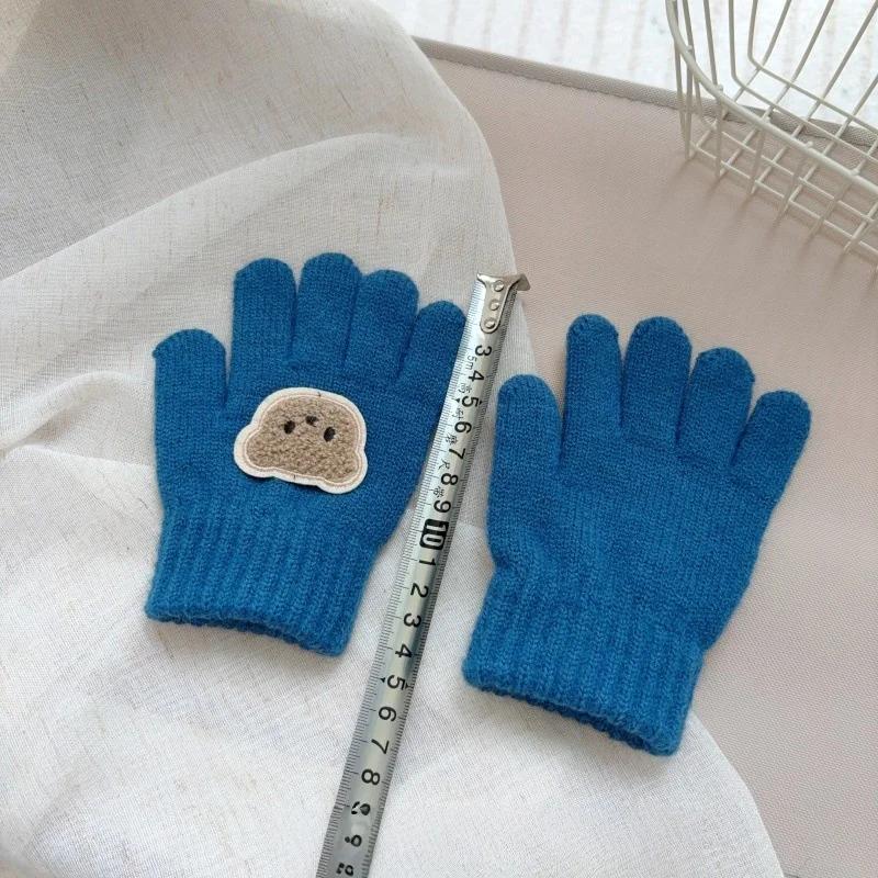 Dziecięce dzianinowe rękawiczki z misiem 3-7 lat Dziewczynki Chłopcy Uroczy Miś Miękkie Ciepłe Dzianina Pełne palce Ocieplacz na dłonie Dzieci Stylowe Ciepłe Rękawiczki