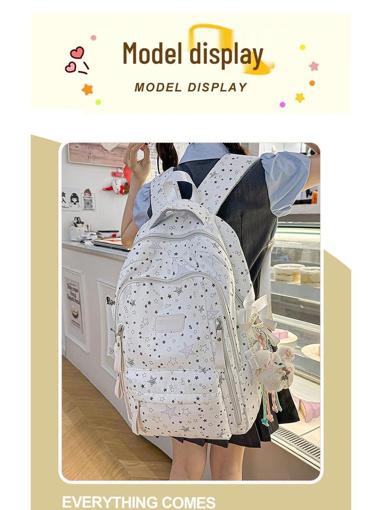 Women's Cute Star Print Korean Style Middle School Backpack - Campus Double Shoulder Bag
