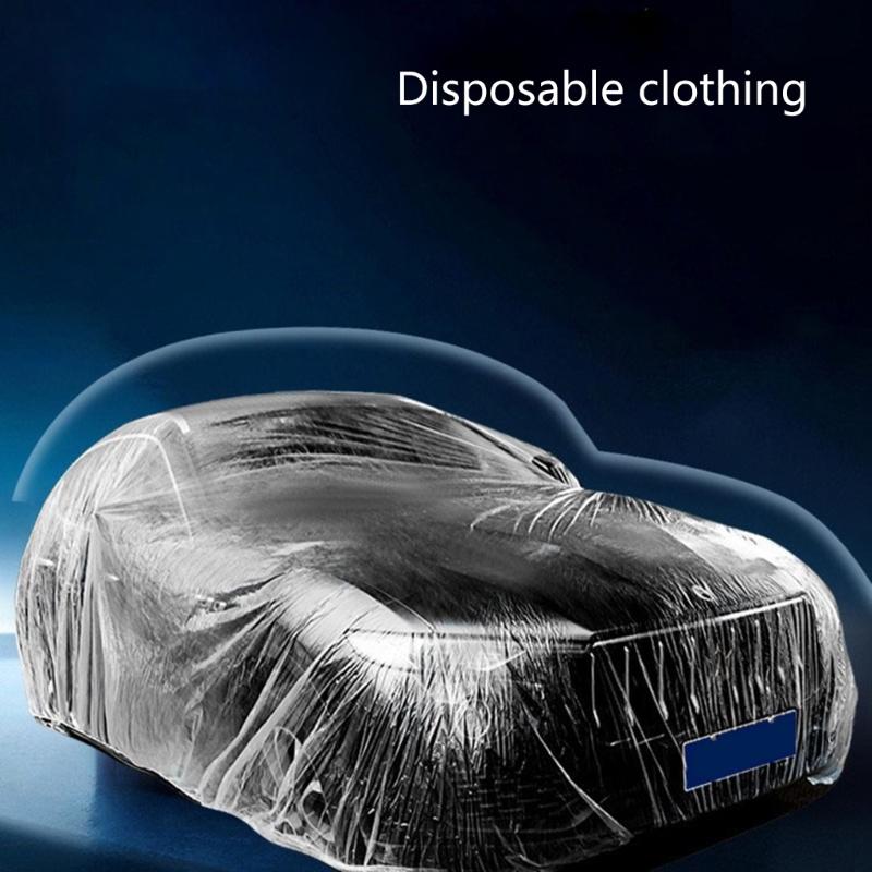 Upgraded Elastic Band Clear Plastic Disposable Universal Car Covers Rain Dust Garage Cover Waterproof Temporary Durable