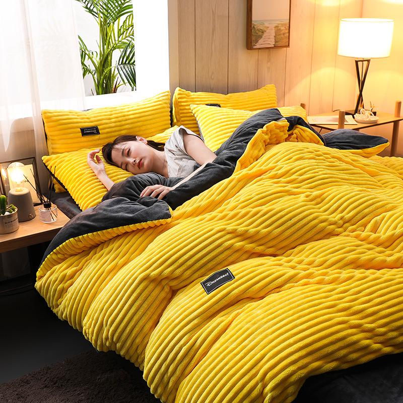 Four-Piece Winter Rabbit Velvet Bedding Set: Flannel Duvet & Warm Thickened Quilt Covers