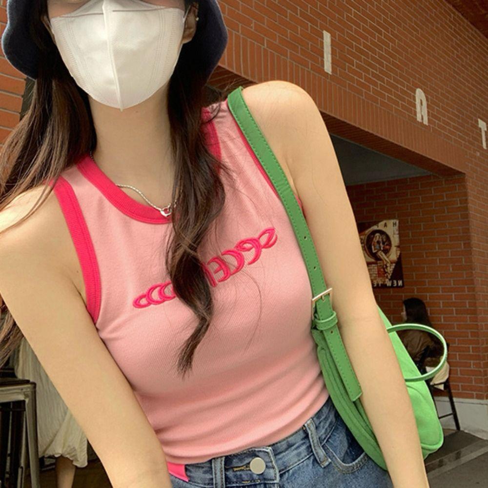 Letter Women's Knit Vest Top Sweet Sleeveless Camisole Fashion Slim Crop Top Travel