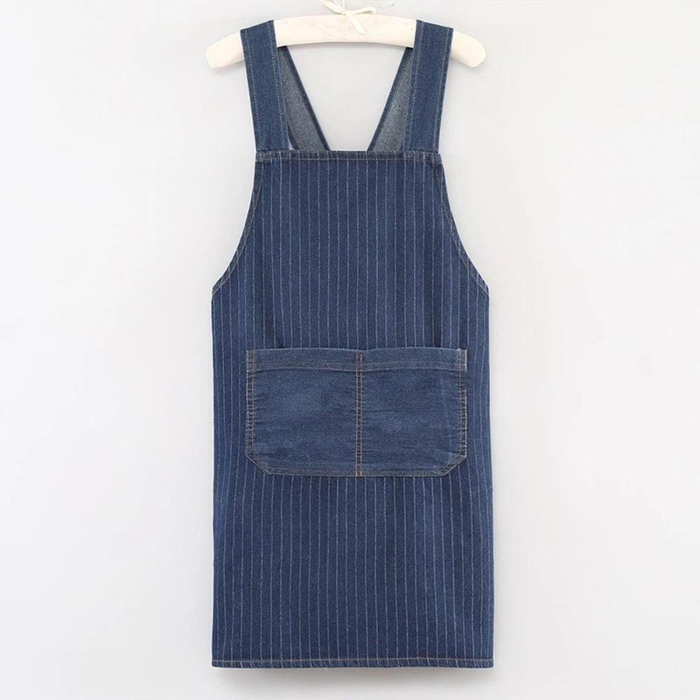 Portable Thick Washed Denim Apron Oil-Proof Wear-resistant Kitchen Apron Breathable Cooking Apron Restaurant