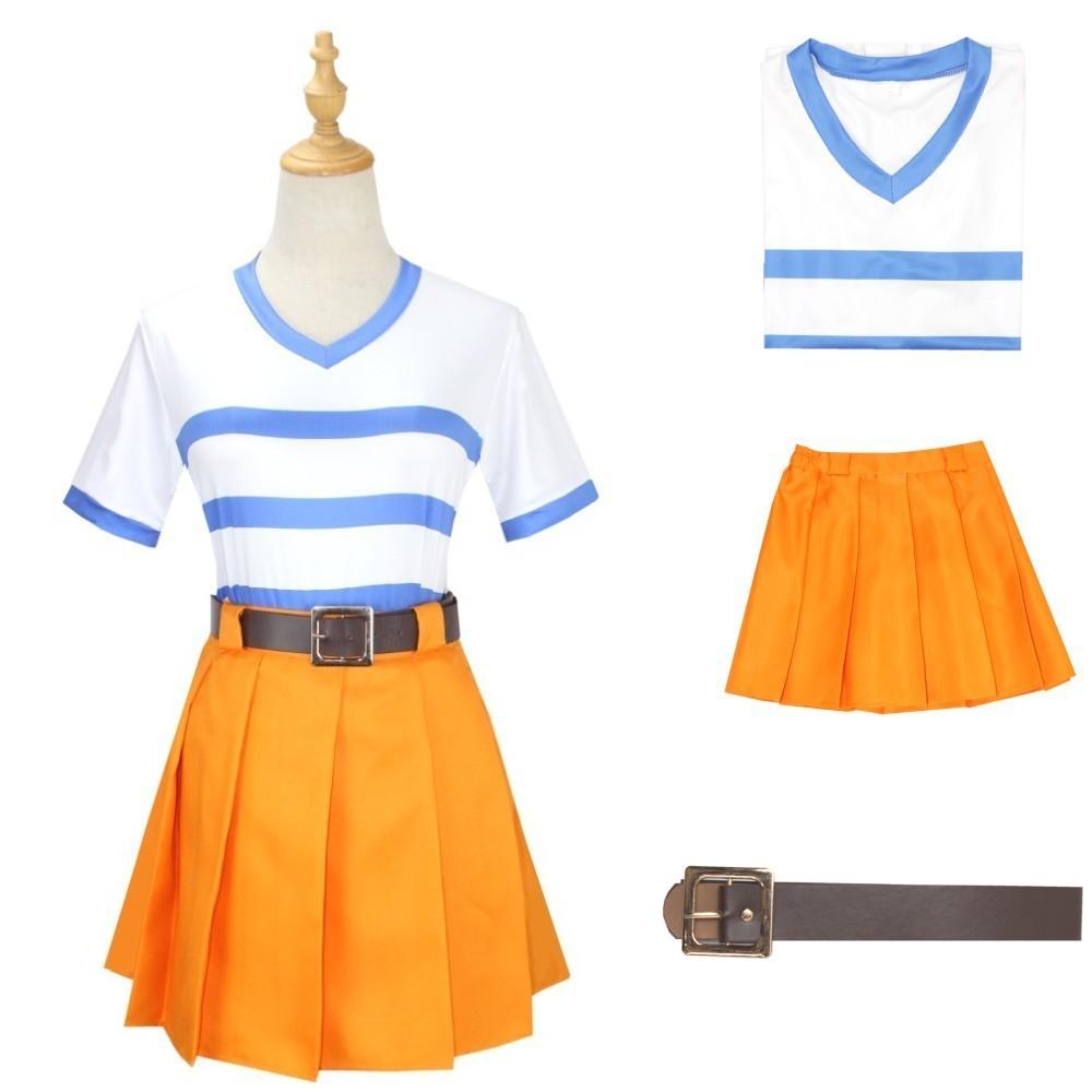 Ensemble complet de olympiques de cosplay Nami pour femmes et filles, haut et jupe, tenues de ceinture, fête d'Halloween et de c