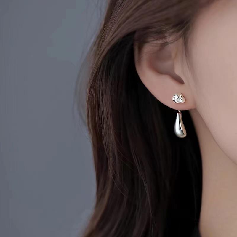 Real 925 Silver Irregular Beans Water Droplet Stud Earrings For Women Classic Fine Jewelry Exquisite Accessories