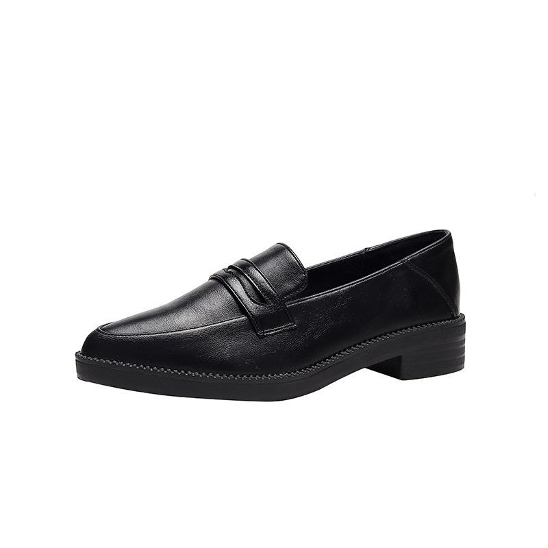 

Кожаные туфли на плоской подошве Yuexinwang для женской обуви Huizhou Su Yinyin, такие же однотонные туфли с острым носком, универсальные черные кожаные туфли в британском стиле 34 чёрный