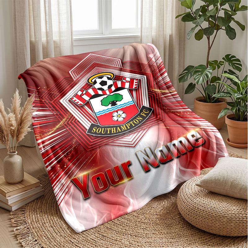 Southampton FC Benutzerdefinierter Name Text Flanelldecke Fußball Logo Personalisierte Fleece-Kuscheldecke Besonderes Geschenk für Sofa Schlafzimmer Zuhause