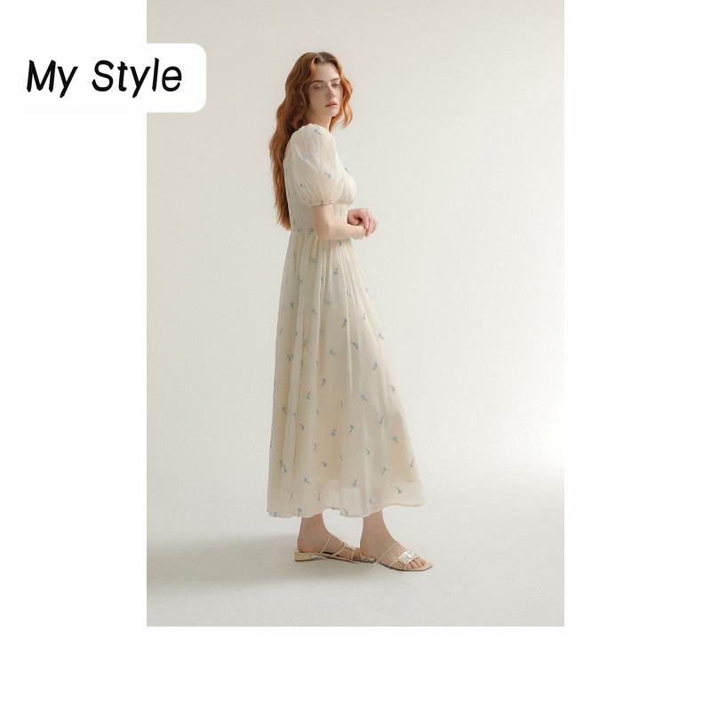 

Летнее платье с цветочным принтом во французском стиле, длинное платье с квадратным воротником и вышивкой, платье с объемными рукавами, платье принцессы с бантом на талии для женщин