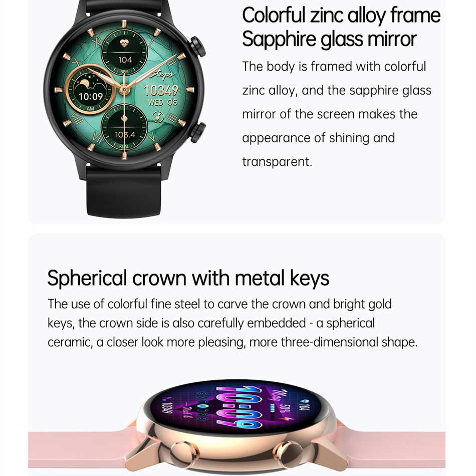 Smart Talk Watch Damen AMOLED Display NFC Steuerung Mass Dail Bluetooth Anruf Smartwatch Herzfrequenz Blutdruck Frauengesundheit
