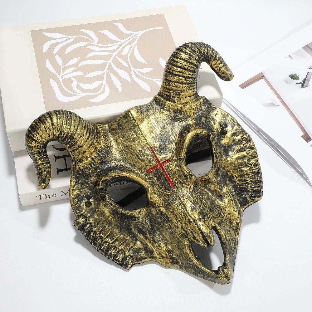 Antelope Halloween Bloody Skull Mask PU Leather Goat Horn Mask Creative Halloween Mask Women Men