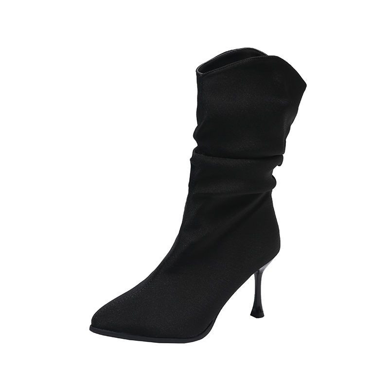 Fashion Mid Calf Shoes Woman Pointed Toe High Heels Half Boots Women Elegant Heeled Spring 2024 Large Size Warm Waterproof Gothic Chic