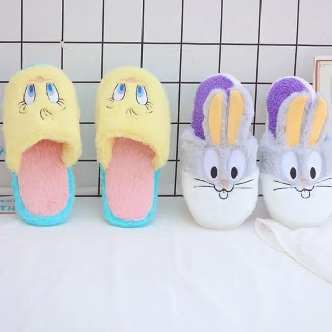 THEBEASTPIE Bugs Bunny Tweety Fluffy Room Stylish Character Gift Slippers, Shoes, Autumn/Winter, Indoor/Outdoor Use, Quiet, Warm, Women's, Cute,