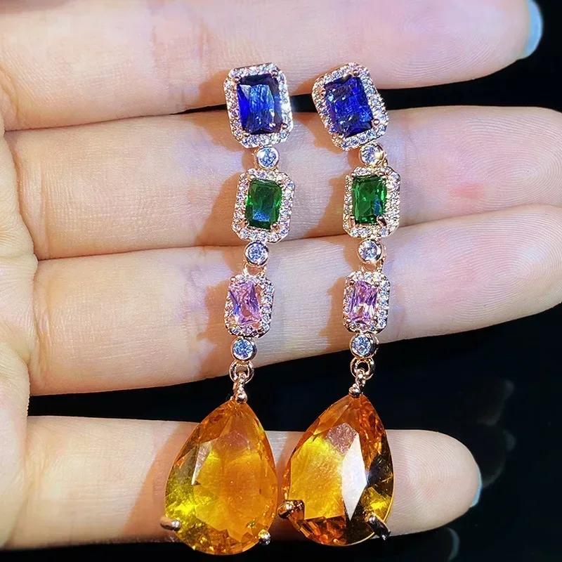 Zircon Oxide Temperament Earrings For Women Attending Banquets Fashion Mosonite Party Jewelry Personality Long Pendant