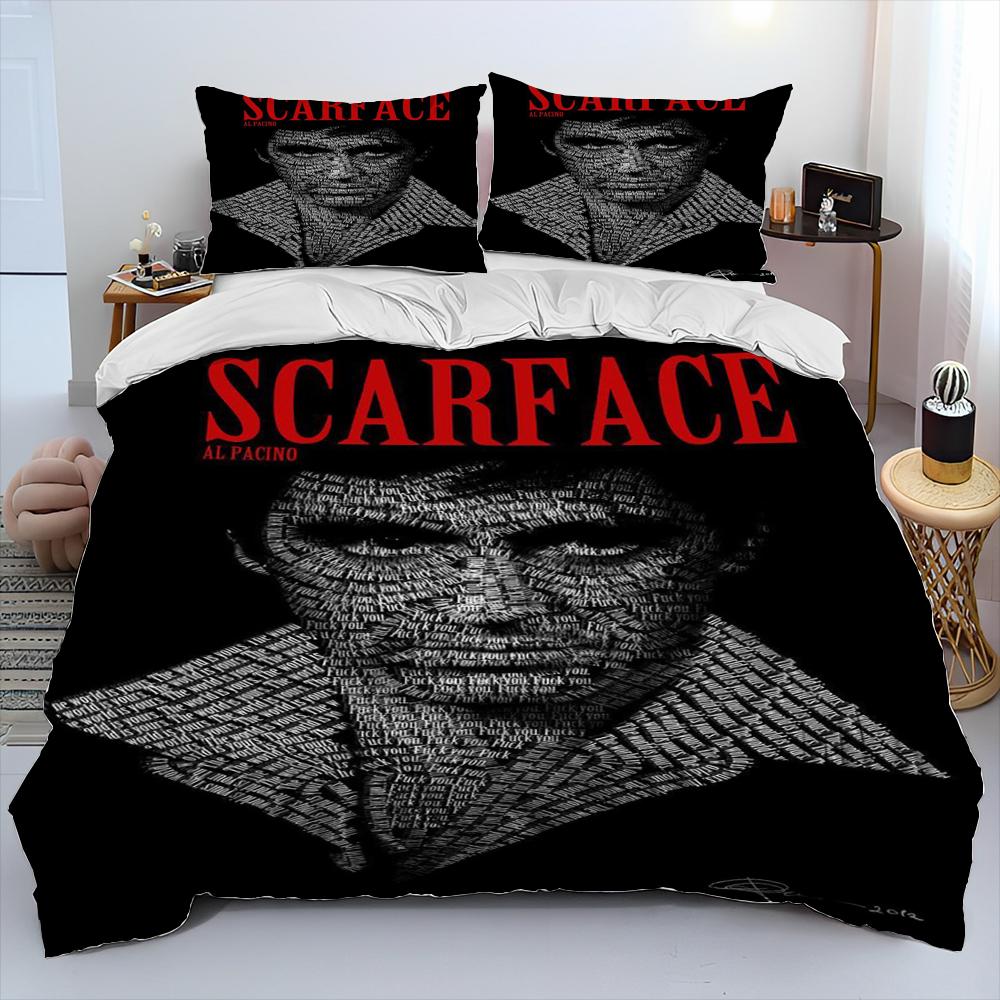 Film Scarface Tony 3D-Druck Bettdecke Bettwäsche-Set, Bettbezug Bett-Set Steppdeckenbezug Kissenbezug, King Queen Größe Bettwäsche-Set Kind