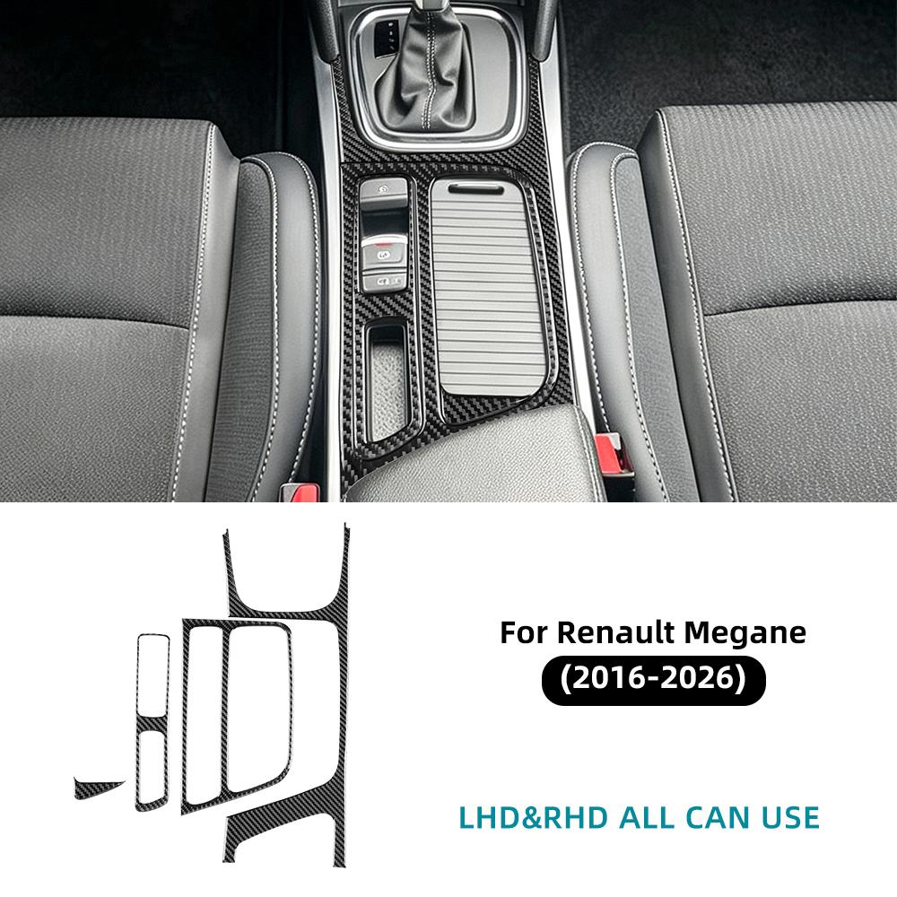 Sticker For Renault Megane IV 2016 2017 2018 2019 2020 2021 2022-2026 Car Center Console Gear Shift Panel Real Soft Carbon Fiber