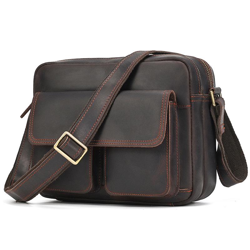 Erkek Hakiki Crazy Horse Deri Postacı Çantası - iPad için Şık Omuz El Çantası