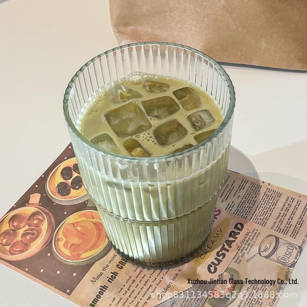 Minimalist Large-Capacity Vertical Stripe Glass Cup with Lid & Straw Default