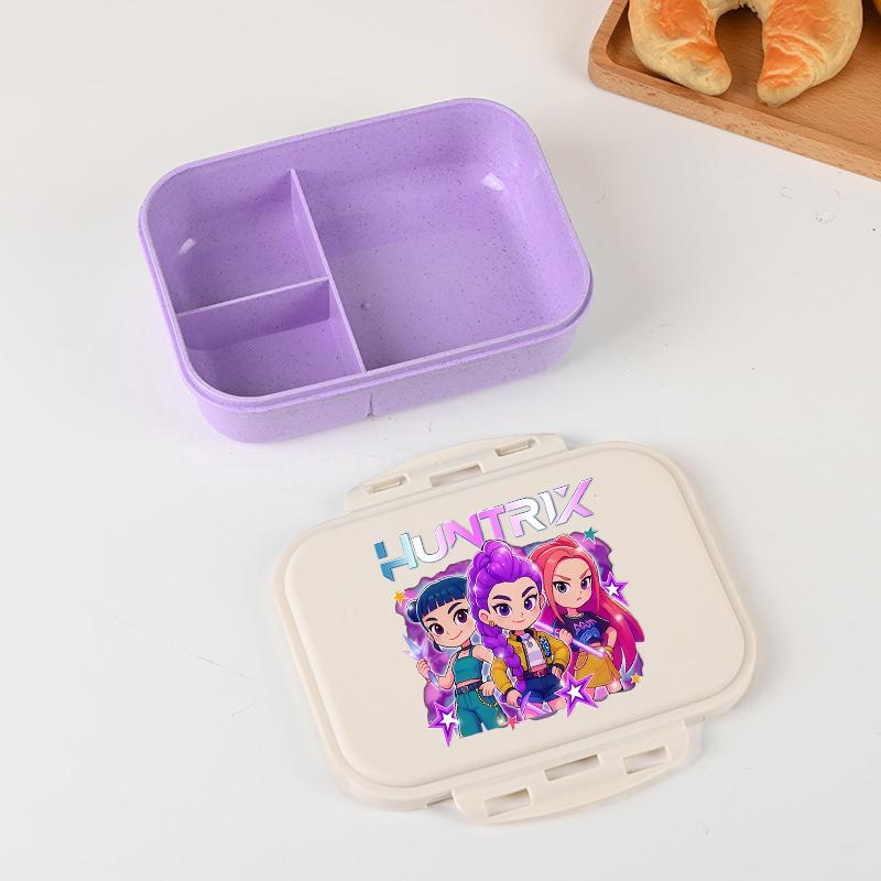 Kpop Lovci Démonů Krabička na oběd pro kluka holku Roztomilá Mira Zoey Jinu Přenosná plastová Bento krabička s nádobím na jídlo ovoce