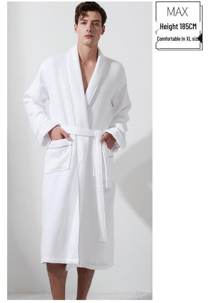 Luxury 5-Star Pure Cotton Bathrobe: Absorbent, Quick-Dry, Long Style for Men, Women, Couples, Suitable for All Seasons.
