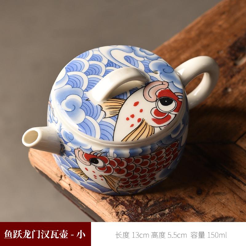 Ceramic Teapot Large Chinese Style Hanwa Teapot for Household Use High End Blue Dragon Fish Teapot Kungfu Tea Set