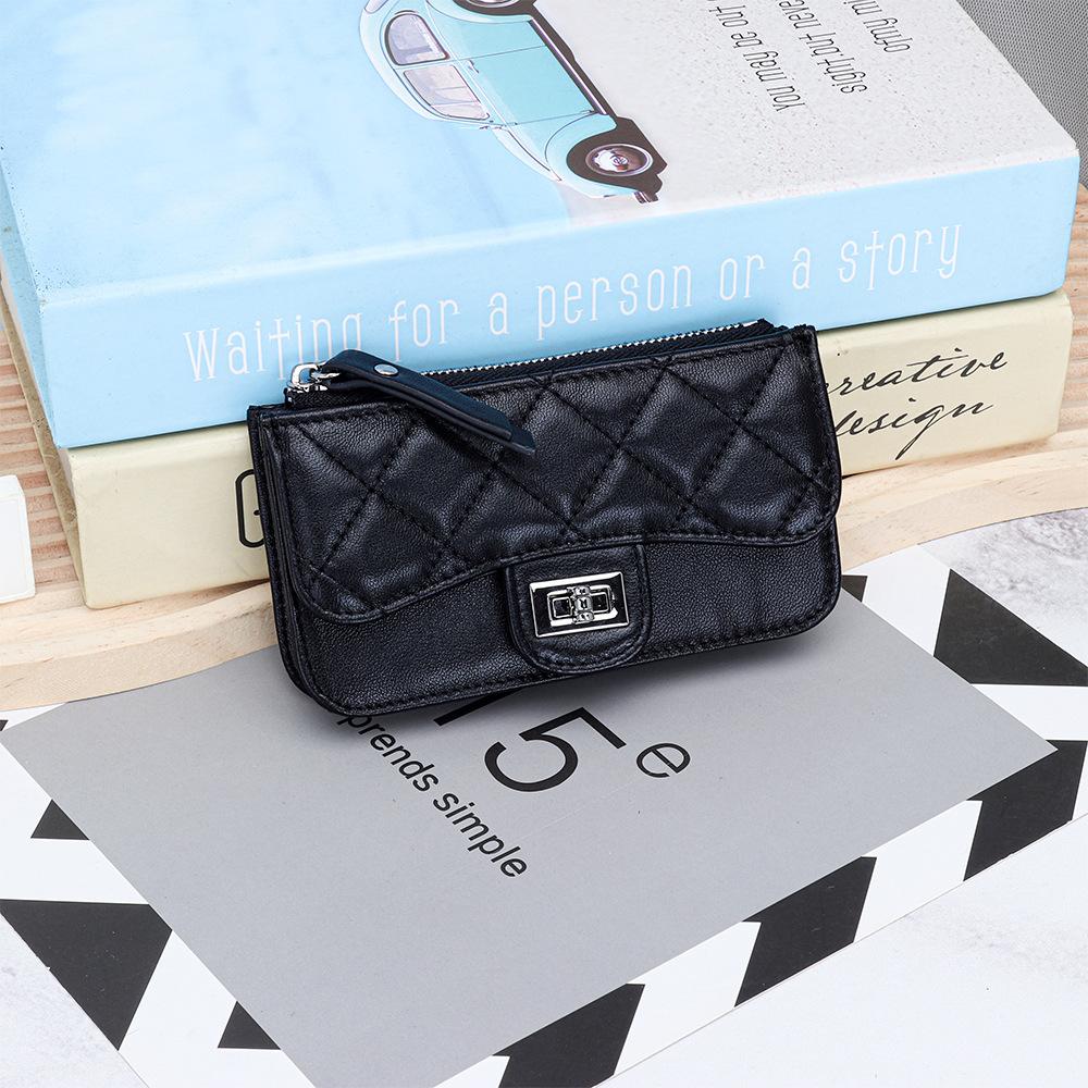 2025 new leather women s change bag fashion rhombus ins wind multi-functional coin card certificate storage bag чёрный