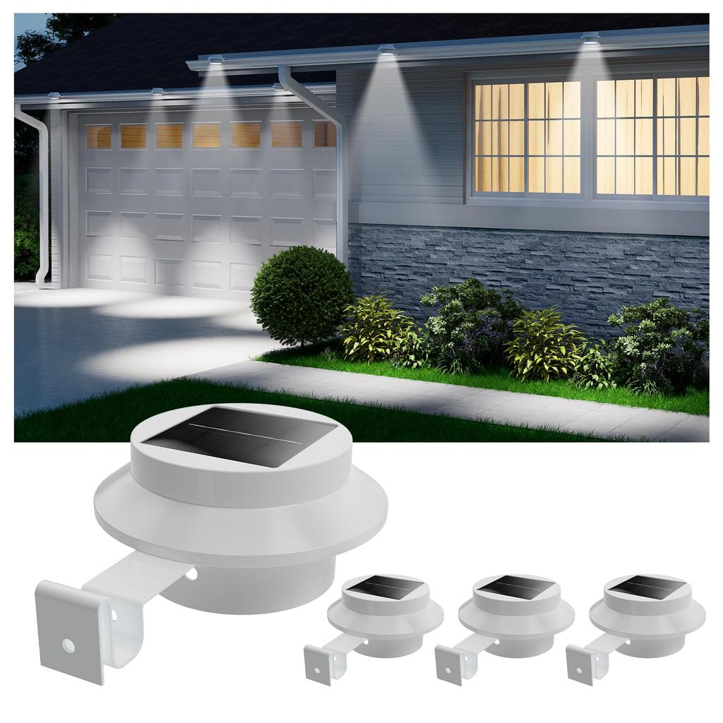 4PC Outdoor Solar Eaves Light 3 LED Solar Fence Lights Outdoor Waterproof Stair Lamp for Railing Wall Decks Garden Yard Lighting