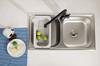 Steel inset kitchen sink, 2 bowls, 78 x 43 cm
