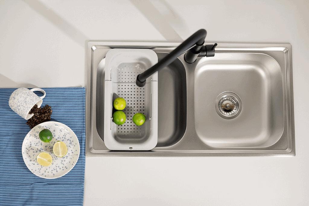 Steel inset kitchen sink, 2 bowls, 78 x 43 cm