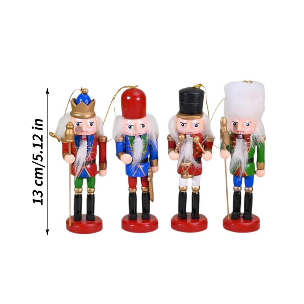 Christmas Nutcracker Pendants 4 Pieces Wooden Figurine Nutcracker Figure Ornament for Tree for Wall Fireplace Nightstand Living