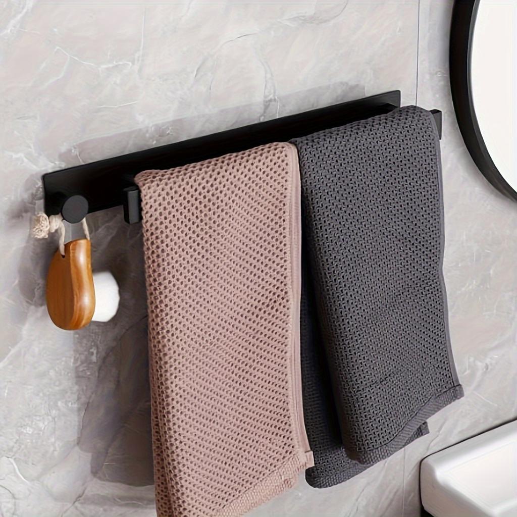 1pc Space-Saving Towel Bar With Hooks - No-Drill, Wall-Mounted Bathroom Towel Rack For Guests