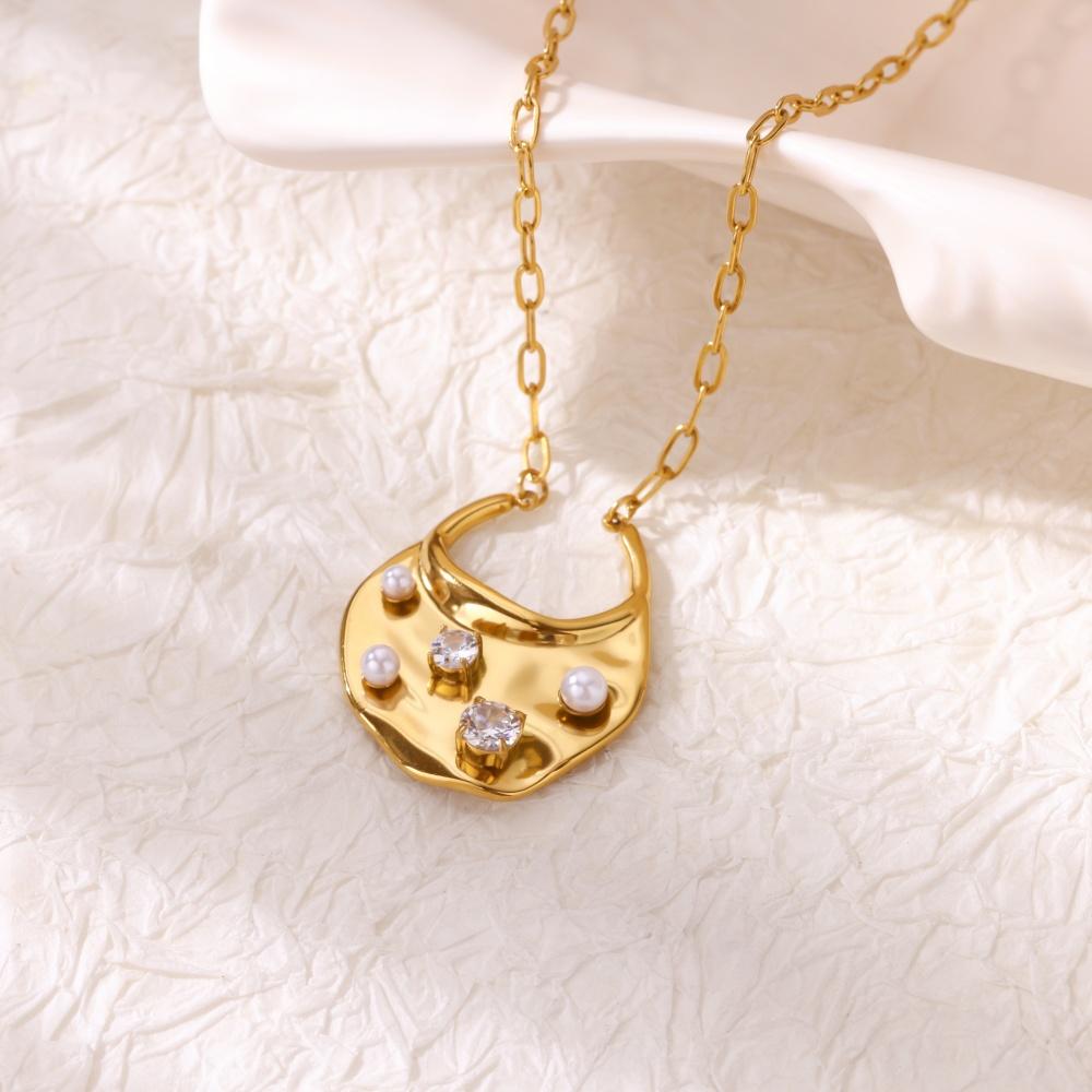 Stainless Steel Zircon Imitation Pearl Necklaces For Women Gold Color Geometric Pendant Necklace Wedding Birthday Luxury Jewelry