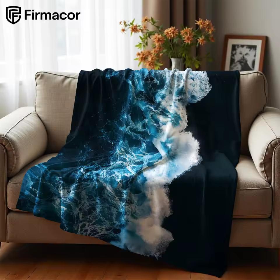 Aerial White Foam Coast Soft Flannel Blanket Breathable Warm Throw for Office Car Sofa Kids Room Birthday Xmas Gift