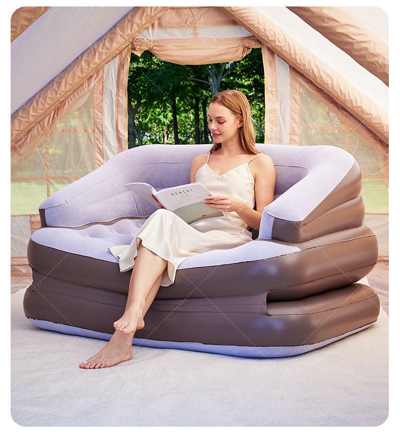 Thickened Flocking Double Inflatable Sofa Bed with Multifunctional Pad