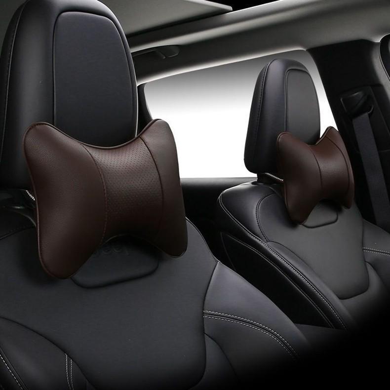 Premium Full Leather Car Headrest and Neck Support Pillow