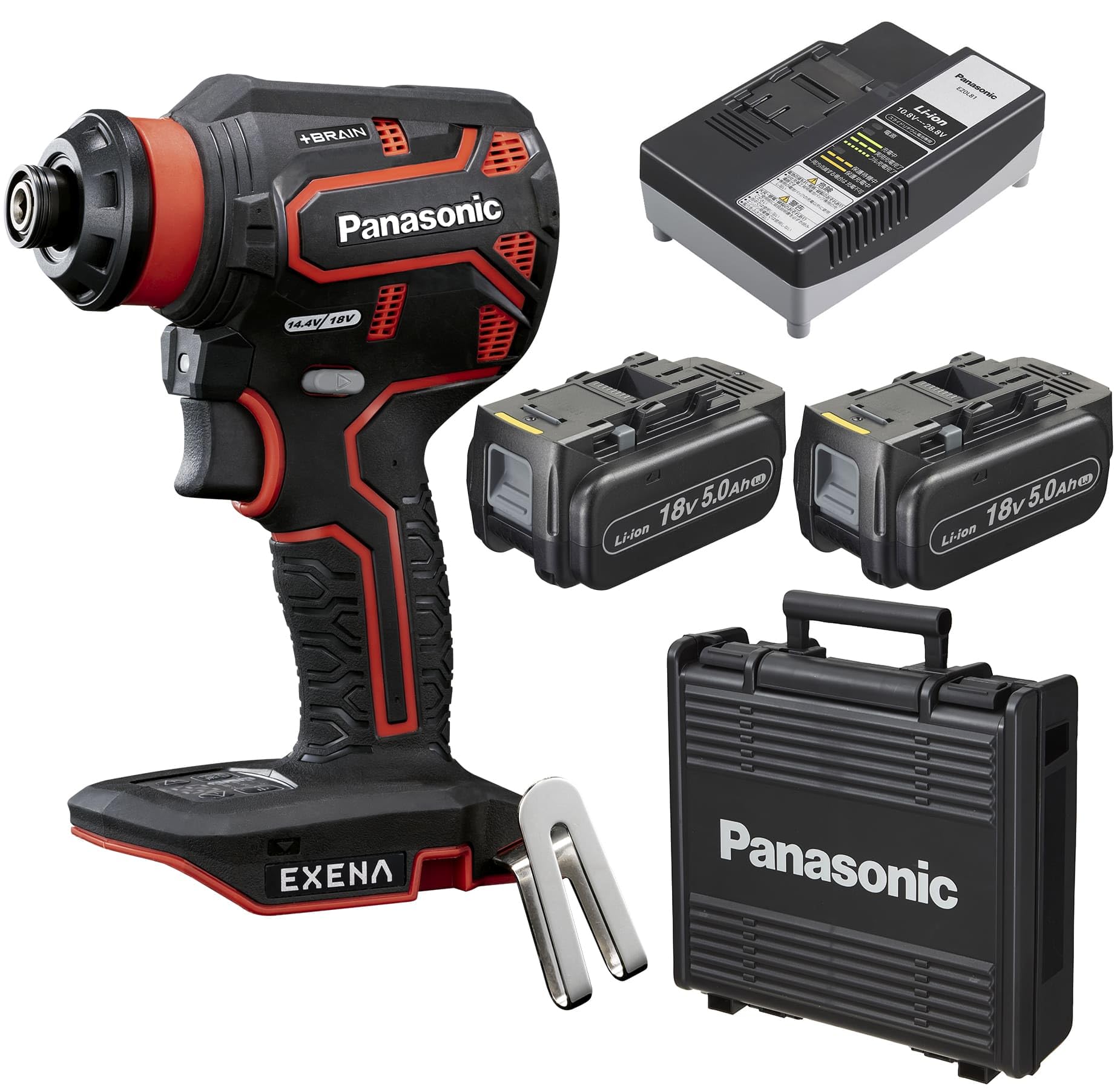 

Panasonic Electric Drill Driver Set EXENA Pack x Rapid Plastic Compatible with Compatible with Automatic Screw Electric Drill Red (Battery 2, Charger, червоний