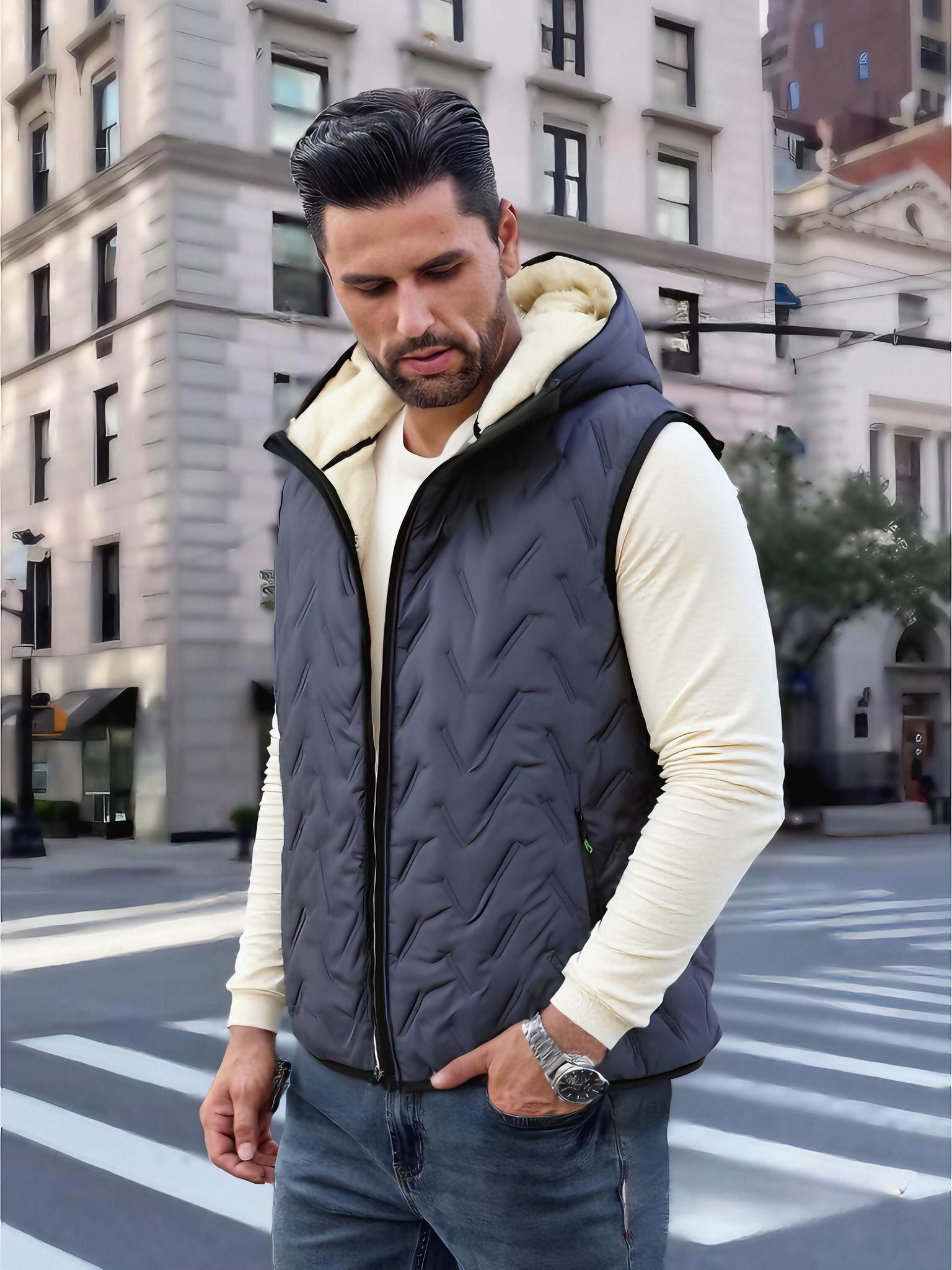 Heat Work Hooded Fleece Vest Men Winter Clothes Man Men s Padded Jackets Running Vests Winterize Heated Gilet Male Coat Clothing XS серый