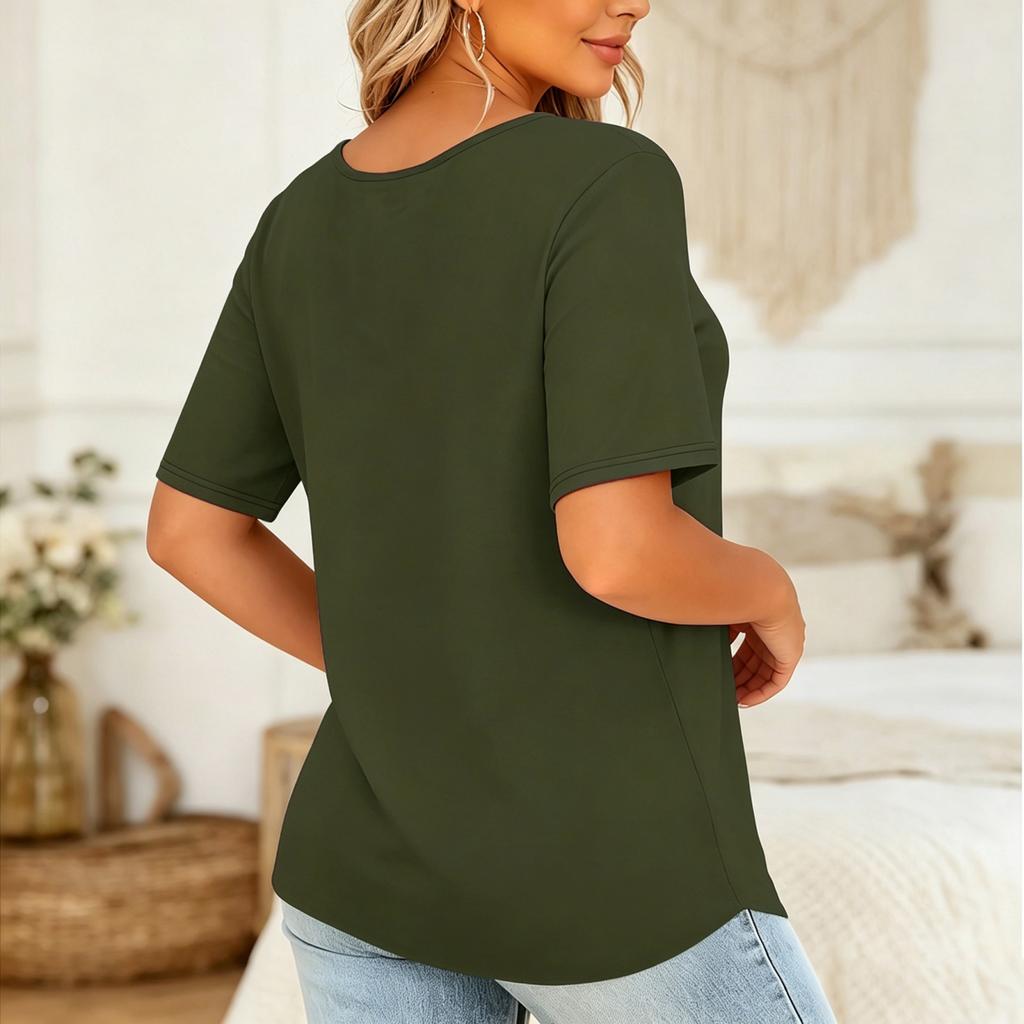 Women's Plus Size Casual Short Sleeve Top V Neck Loose Fit Solid Color T Shirt Lightweight Comfortable Soft Fabric