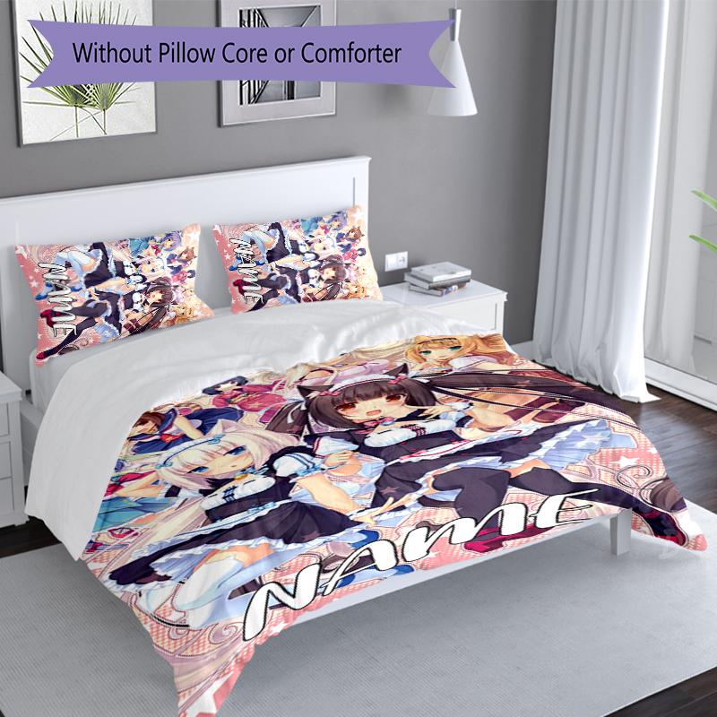 3pcs Custom Name Nekopara Set,Includes 1 Duvet Cover and 2 Pillowcases,All-season Bedroom Decor