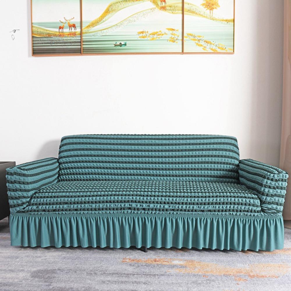 Stretchable Couch Cover Full Wrap Universal Skirt Anti Slip Cat Proof Bubble Weave All Season Sofa Protector