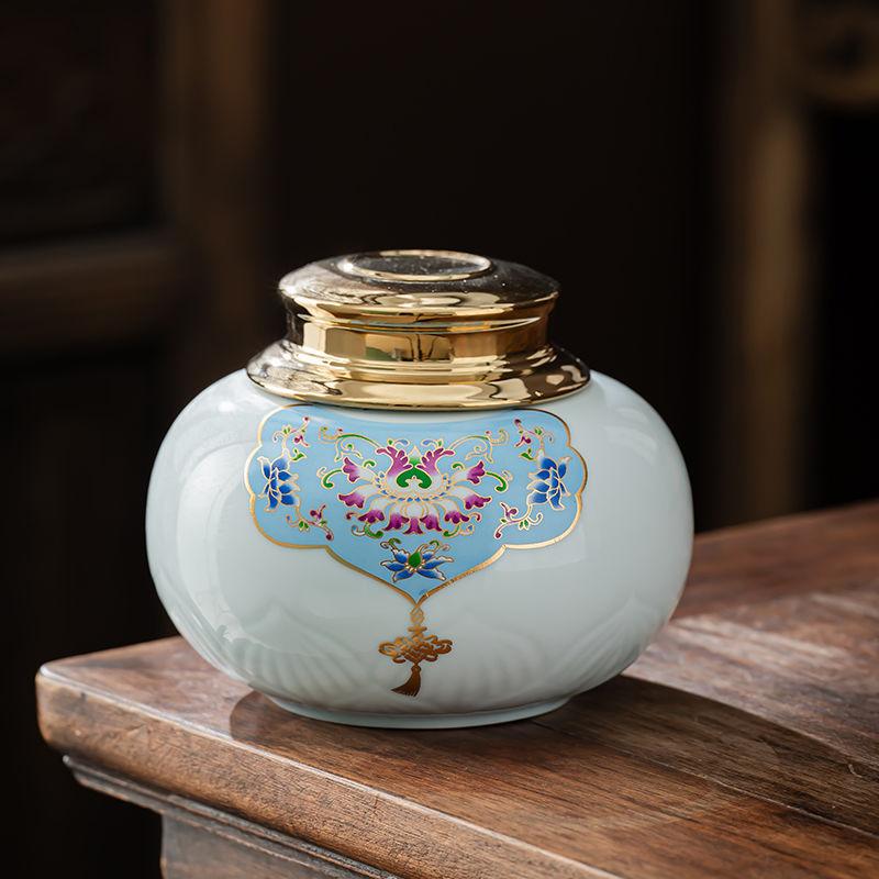 Shanshui Tea Caddy Ceramic Candy Jar Retro Household Large Nuts Coffee Beans Herb Storage Jar Kitchen Food Container Home Decor