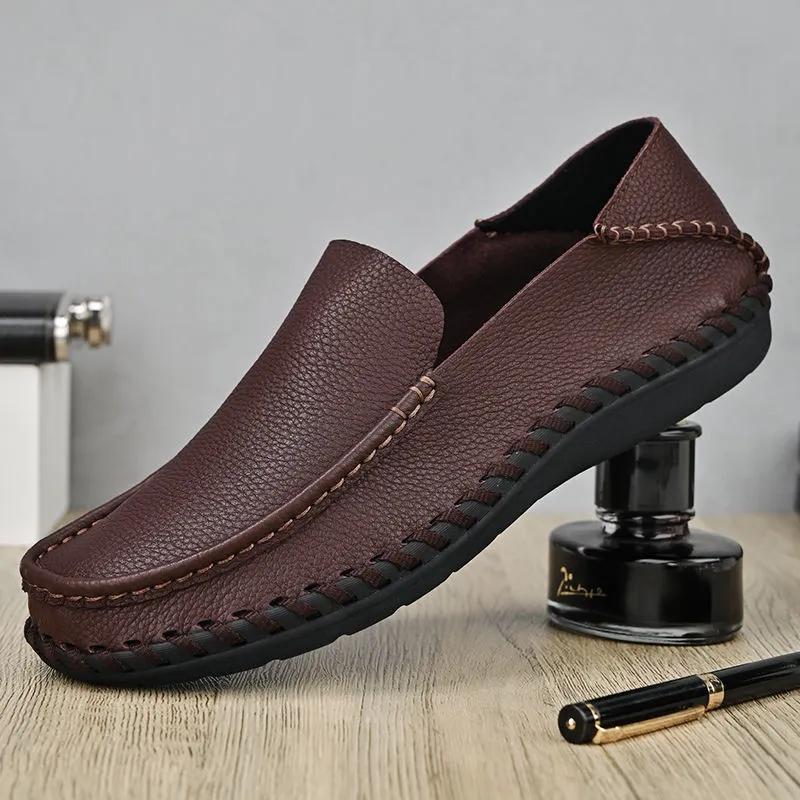 Leather Peas Shoes Men's Autumn Models Men's Breathable Business Casual Leather Shoes Soft Cowhide Soles Widened Soles Men's Shoes