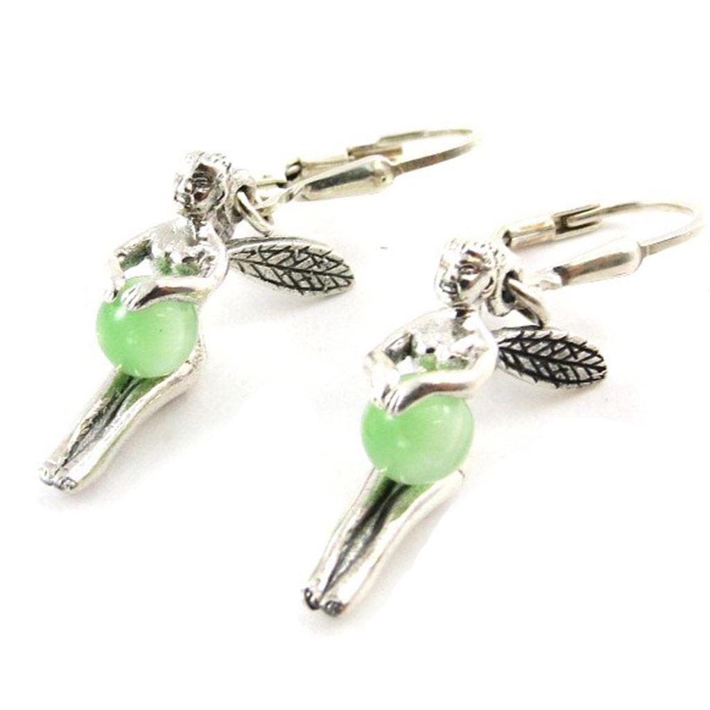 

Les Trésors De Lily [C7562] - Серебряные серьги-гвоздики Tinker Bell серебристо-зеленые - 15x20 мм