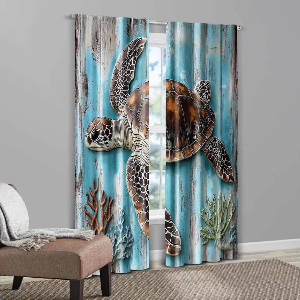 2pcs   Print Curtains 2D print Vintage Marine Life Curtains - Watercolor Turtle Polyester (without rod) All Seasons for Bedroom