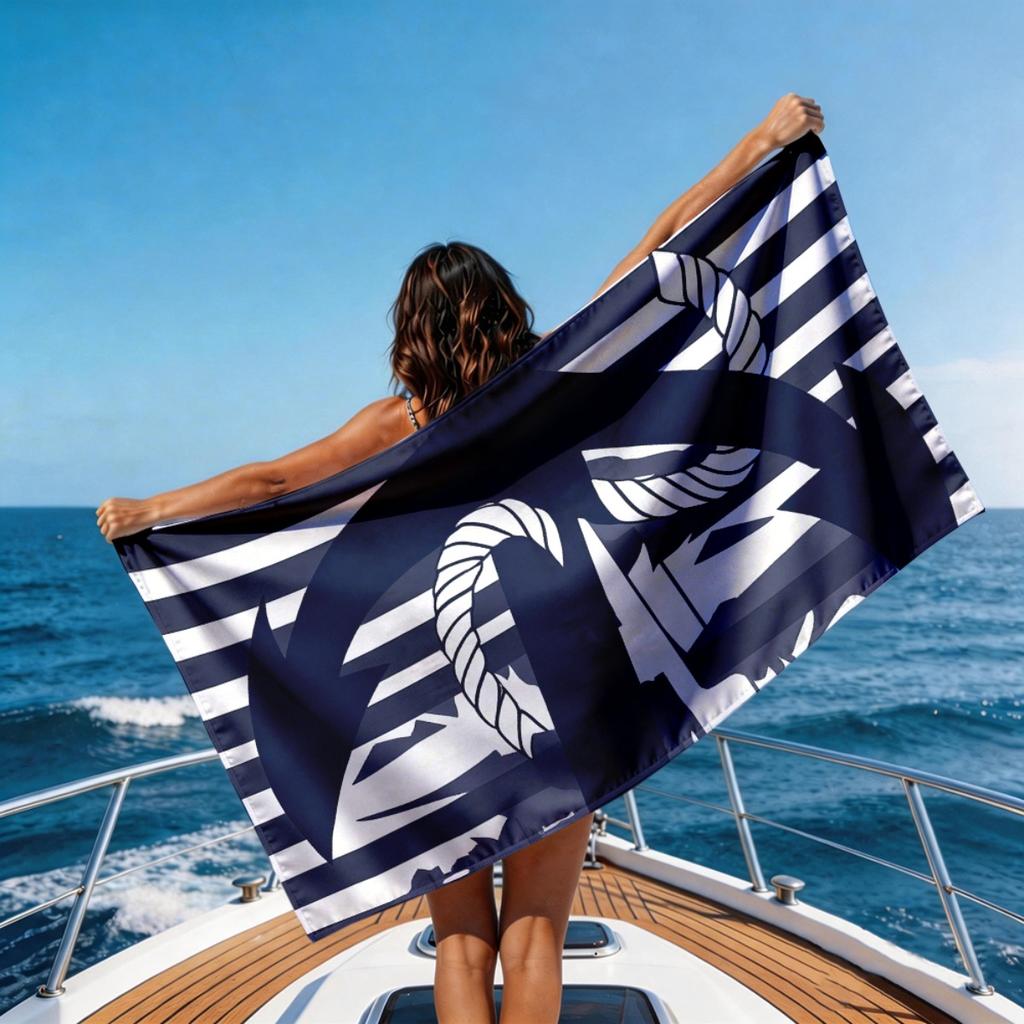 Nautical Anchor Beach Towel Unisex Absorbent Portable for Pool Beach Diving Surfing Camping Summer Essential Gift