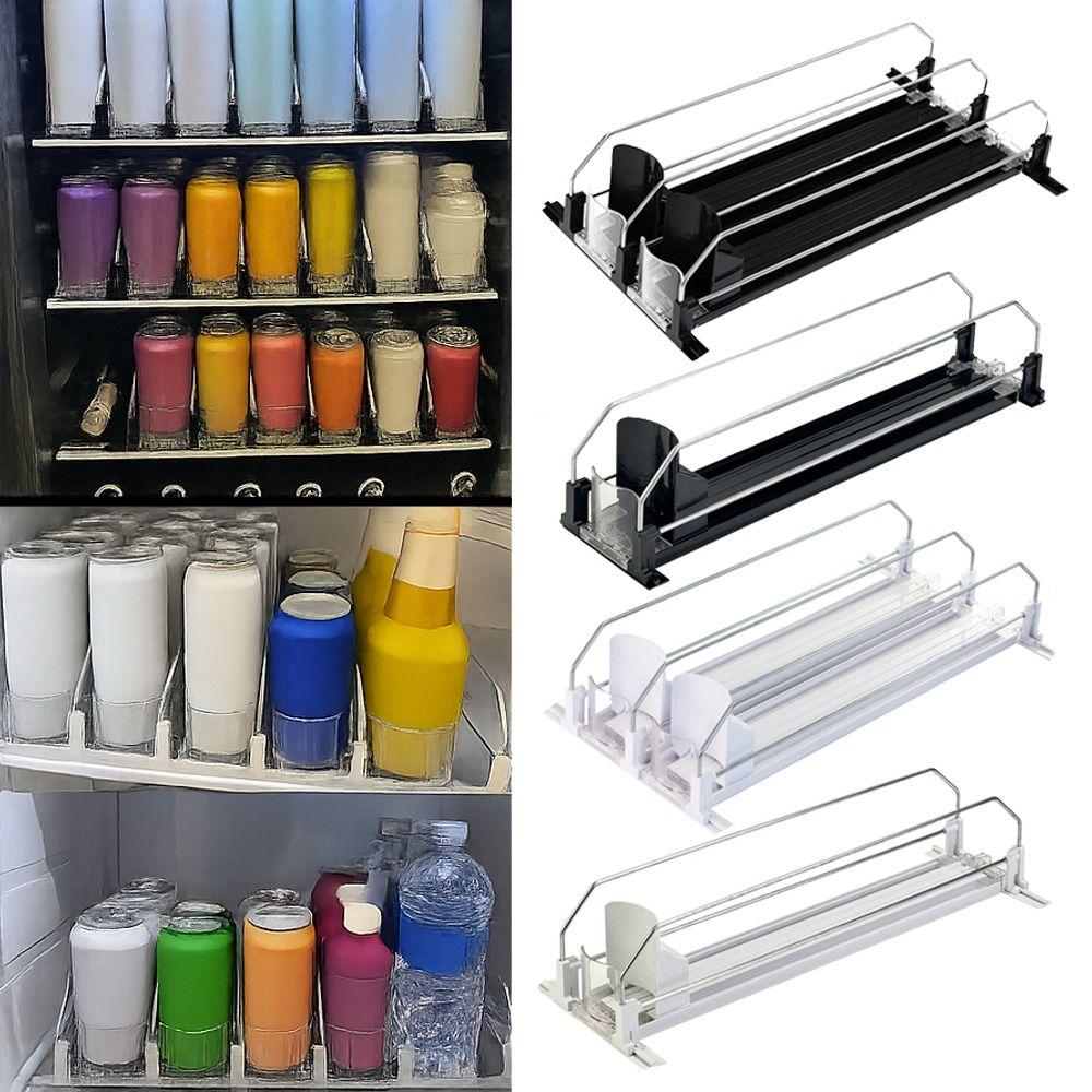 Adjustable Width Drinks Storage Rack Self-Sliding Refrigerator Drink Organizer