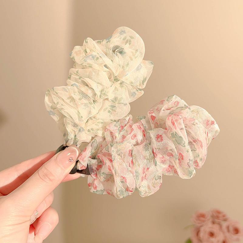 Korean-Style Polka Dot Colour-Block Pleated Printed Mesh Hair Clip For Women Fashionable Banana Clip Hair Accessory