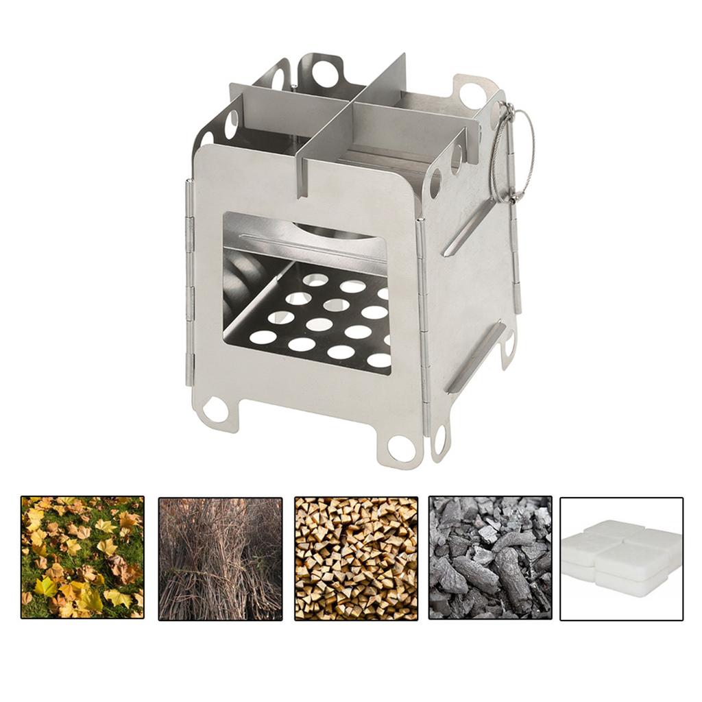 Portable Stainless Steel Lightweight Folding Wood Stove Pocket Stove Outdoor Camping Backpacking Cooking Picnic