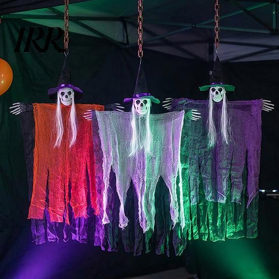 Halloween Courtyard Decorations 38" Hanging Witch Decoration, Spooky Scary Flying Skeleton Ghost Haunted House for Outdoor, Indoor Porch Yard